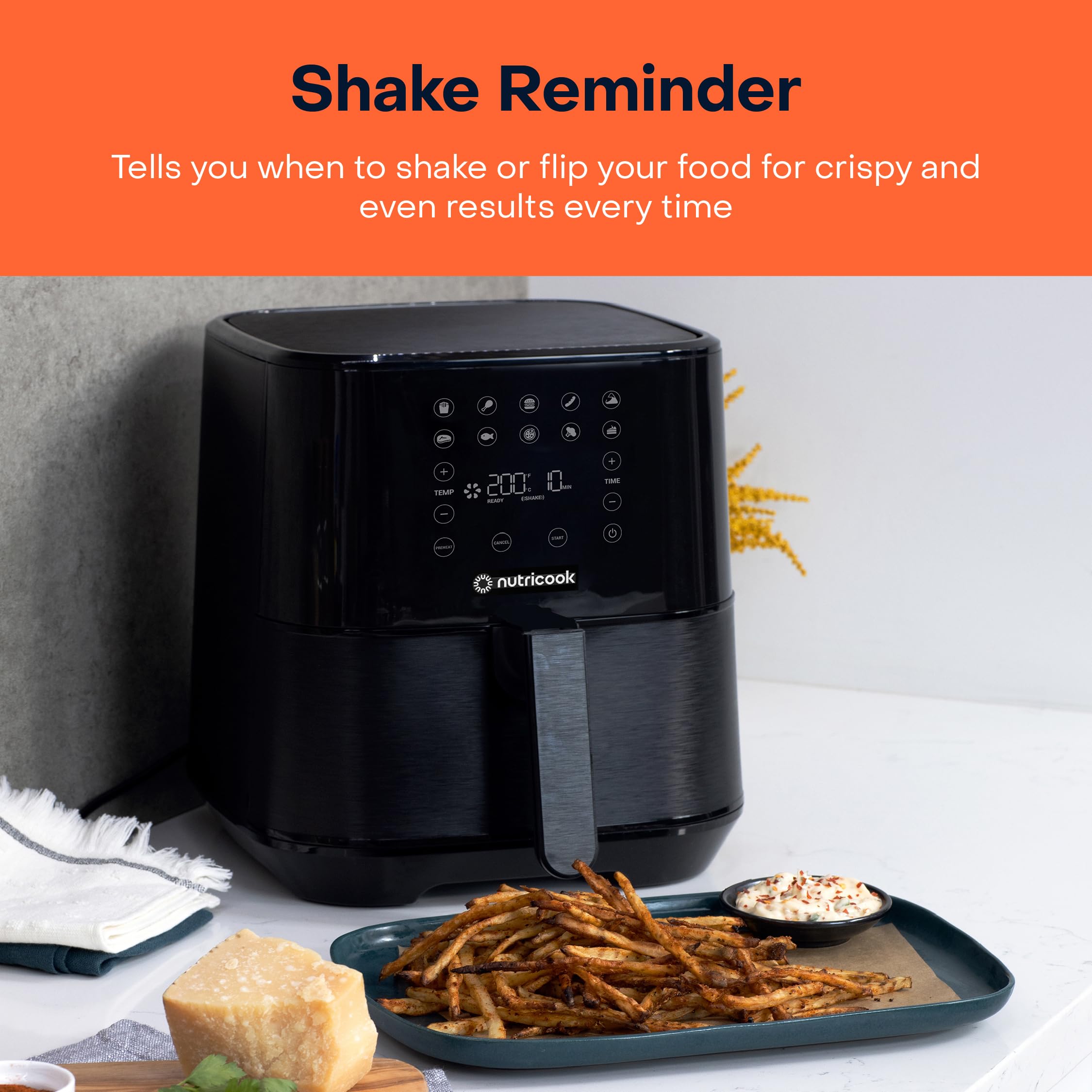 Nutricook Air Fryer 2, 1700 Watts, Digital Control Panel Display, 10 Preset Programs With Built-In Preheat Function, 5.5 Liter Black 1 year Warranty مقلاة هوائية 2 من نيوتري كوك، 1700 واط، لوحة تحكم رقمية بشاشة عرض Nutricook Air Fryer 2, 1700 Watts, Digital Control Panel Display, 10 Preset Programs With Built-In Preheat Function, 5.5 Liter Black 1 year Warranty مقلاة هوائية 2 من نيوتري كوك، 1700 واط، لوحة تحكم رقمية بشاشة عرض